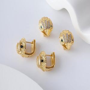 Boucles d'oreilles pour femme en zircon émeraude incrusté tête d'aigle, style explosion mode européenne et américaine, plaqué cuivre 18K, porte-bonheur authentique - Product Image 1