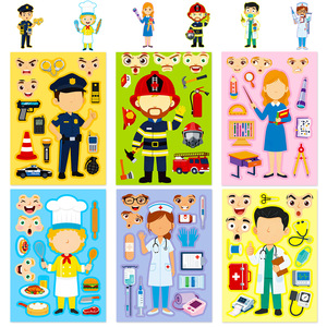Rompecabezas de pegatinas de disfraces de profesiones de dibujos animados para niños de 4 a 6 años, juego de juguetes creativos de bricolaje de cartón - Product Image 4