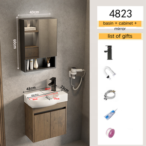 Mobile Bagno Moderno con Specchio, Lavabo da Parete, Colore Marrone, Dimensioni Ridotte, Mobiletto in Alluminio per Bagno - Product Image 2
