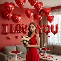 Vente en gros de 17 pièces/ensemble de ballons en feuille en forme de cœur sur le thème de la Saint-Valentin, avec inscription « Je t'aime » pour mariage, fête de la Saint-Valentin