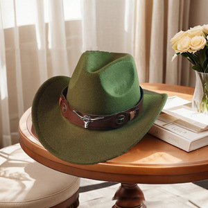 <b>Cowboy</b> Hat Wool Felt M56-58cm Western Style Artistic Retro Bell Shaped Brim Riding Hat - Product Image 3