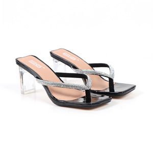 Nuevas Sandalias de Tacón Alto con Pedrería y Punta Cuadrada para Mujer, Zapatos de Verano para Exteriores, Tacones Transparentes, Sandalias de Tacón Ancho - Product Image 5