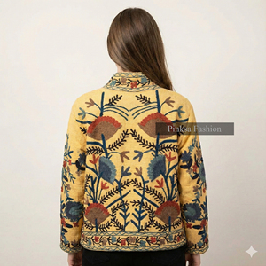 Chaqueta de Terciopelo de Punto de Lujo para Mujer, Bordado Bohemio Hecho a Mano, Ecológico, Inspirado en lo Vintage, Motivo Tropical - Product Image 4