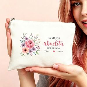 Bolsa de cosméticos en español adecuada para mujeres, bolsa de maquillaje con cierre de cremallera, artículos de tocador compactos, regalo para mamá e hijas - Product Image 1