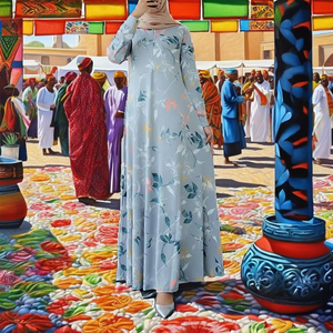 Blusas Étnicas Indias Pakistaníes de Alta Calidad Marca JQ para Mujer, Algodón con Estampado Digital, para Iglesia, Musulmanas, Trabajo, Negocios, Ajustadas, con Abertura - Product Image 2