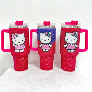 Stock Wholesale Cute Kitten Bling Diamond Rhinestone Tumbler Double Wall Stainless Steel Insulated <b>Cups</b> <b>with</b> <b>lids</b> and straws - Product Image 4