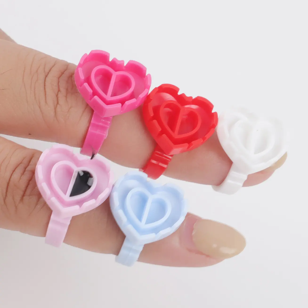 Plásticos desechables de etiqueta privada, anillo de pegamento de oro blanco, azul, rosa, soporte de pegamento para pestañas, anillos de pegamento de copa floreciente