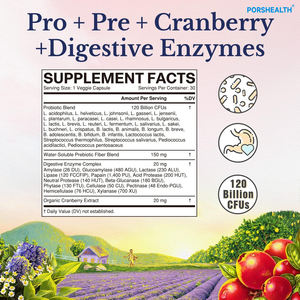 כמוסות אנזימי עיכול פרוביוטיים, פרה-ביוטיים וסינביוטיים לנשים של OEM Cranberry, פורמולה מותאמת אישית לבריאות המעיים והנרתיק ותמיכה חיסונית - Product Image 4