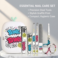 Kit de manucure de précision en acier inoxydable à motif graffiti tendance, ensemble portable pour le soin des ongles, idéal pour l'entretien personnel et les voyages