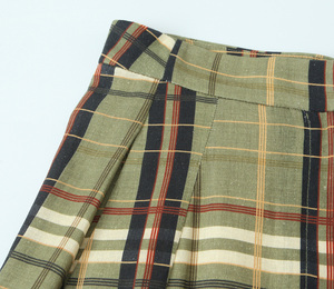 Pantaloni personalizzati da donna versatili e Casual in misto <span class=keywords><strong>lino</strong></span> Casual pantaloni a scacchi verdi adattati pantaloni con stampa Plaid all'ingrosso della fabbrica - Product Image 4