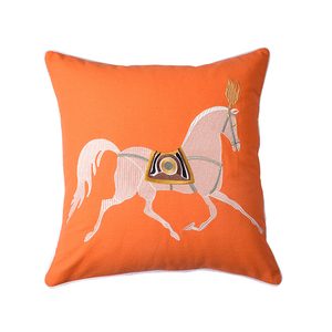 Housse de <span class=keywords><strong>coussin</strong></span> carrée de luxe brodée à la main en coton et lin pour la maison, le <span class=keywords><strong>canapé</strong></span>, l'hôtel, décoration, broderie cheval <span class=keywords><strong>orange</strong></span>, taie d'oreiller décorative - Product Image 2