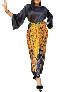 طقم نسائي من قطعتين موديل 2023 الأكثر مبيعًا، فستان مطبوع بأكمام طويلة وبتصميم ضمادة - Product Image 4