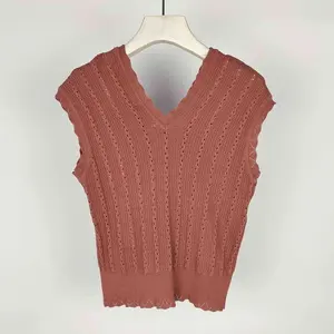 women summer Sleeveless coats v neck fuzzy Crochet Hollow Loose Solid Color Ribbed Hem comfy