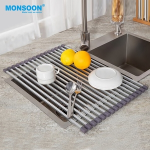 Kitchenware Kitchen Storage dish drainer rack aluminum roll up dish drying rack over the sink