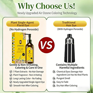 Permanent Black Hair Dye Shampoo <strong>3</strong> in 1 Single Dose 200ml Ammonia-Free Herbal Formula No Hydrogen <strong>Peroxide</strong> Treats Gray Hair - Product Image 2