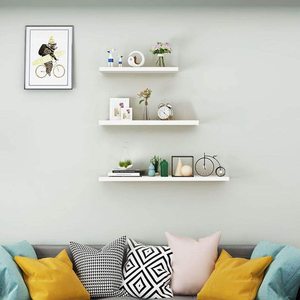 <strong>Floating</strong> <strong>Shelves</strong> White Wall Mounted,Wood Wall <strong>Shelves</strong> For Wall Display Set Of 3 <strong>Floating</strong> <strong>Shelves</strong> With Brackets,White - Product Image 2