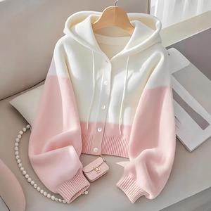 <span class=keywords><strong>Pull</strong></span> à capuche en cachemire et laine pour femme, de haute qualité, élégant, avec boutons, pour l'automne et l'hiver - Product Image 2