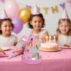 Juego de 6 uds. De sombrero de cono de papel de princesa con personaje a rayas para niños, ocasiones informales y navideñas hechas de poliéster, 120 uds/CS - Product Image 3