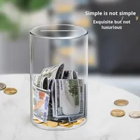 Vente en gros Banque ronde en acrylique pour enfants Banque transparente transfrontalière avec couvercle Présentoir Tirelires Économiser de l'argent