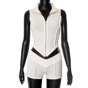 Conjuntos Para Mujeres produttori di abbigliamento da donna canotta Crop Top e pantaloncini Set da donna due pezzi Biker Set da donna - Product Image 2