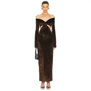 High quality custom long sleeves sexy strapless dresses in dark brown for women