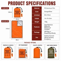 Sac de couchage d'urgence en film d'aluminium PE, sac de bivouac entièrement imperméable, coupe-vent, rétention de chaleur, équipement de randonnée et de camping en plein air