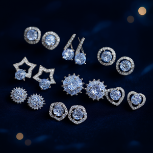 Orecchini a lobo in cristallo bianco oro per donna, alla moda, a forma di stella, con montatura a griffe, per uso quotidiano, gioielli in lega di zinco - Product Image 2