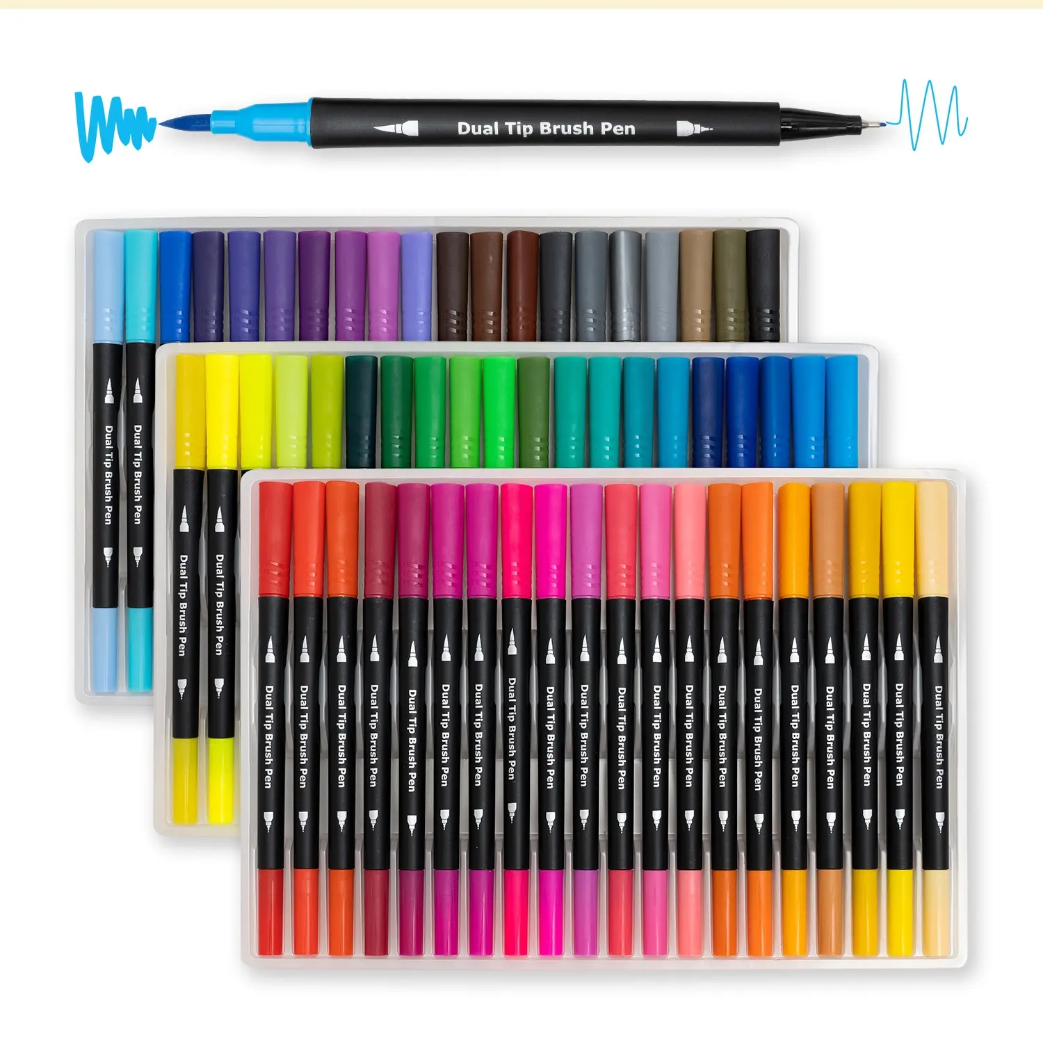 24 renk çift fırça kalem seti suluboya sanat belirteçleri İki taraflı Tips parlak ve canlı renk fırça kalem