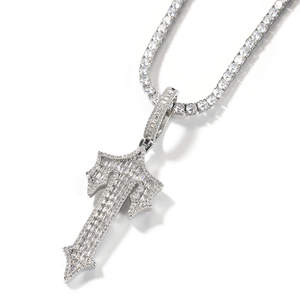 Letter <strong>T</strong> Pendent <strong>Necklace</strong> Baguette Zircon Iced Clear Stone <strong>Initial</strong> <strong>T</strong> Pendent Hip Hop Jewelry Letter <strong>Necklace</strong> - Product Image 3