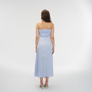 เดรสยาวแฟชั่นใหม่สำหรับผู้หญิง เดรสทรงเข้ารูปลำลองสำหรับสุภาพสตรี เดรสผ้าซาตินแบบไร้สาย OEM - Product Image 6