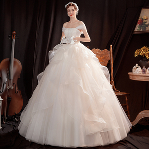 <span class=keywords><strong>Robe</strong></span> <span class=keywords><strong>de</strong></span> <span class=keywords><strong>mariée</strong></span> blanche à bretelles plissées en Organza, jupe à volants, bon marché - Product Image 5