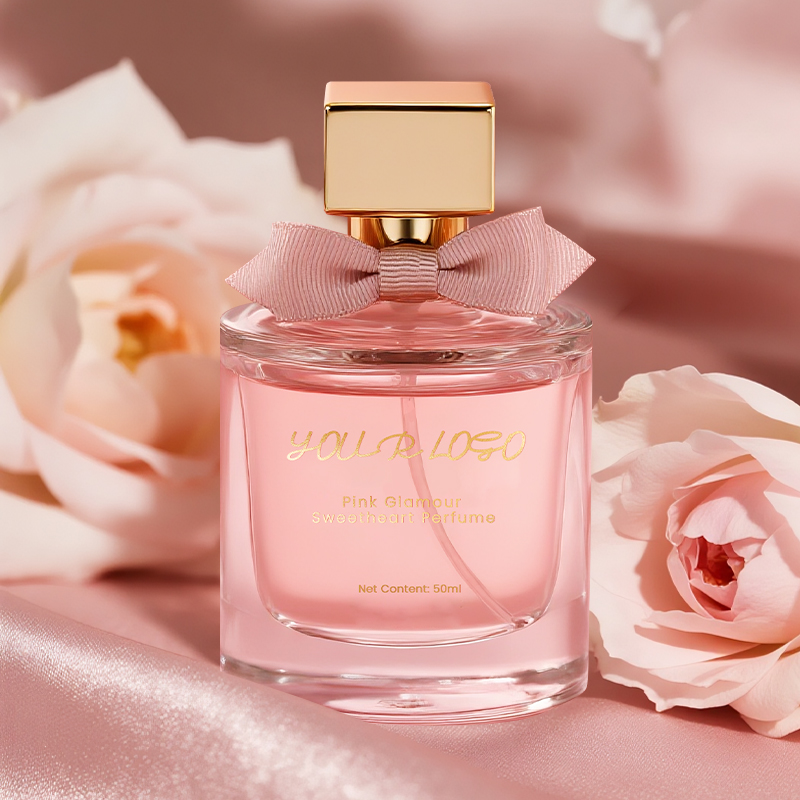 Pink Perfume Bottle With Women's Perfume With Flower Cap