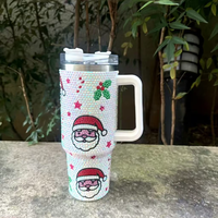Gobelet isotherme de Noël en acier inoxydable 304 de 1200 ml (40 oz) avec strass et poignée, motif Père Noël, pour vente en gros, conserve la température de 6 à 12 heures, idéal comme cadeau
