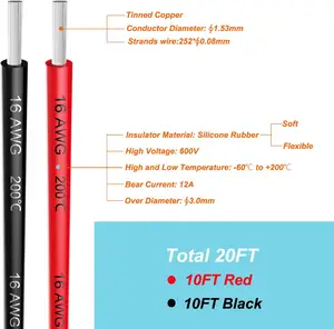 Onlyoa 2AWG 4AWG 6AWG 8AWG 10AWG 12AWG 14AWG 16AWG 18AWG אדום שחור סיליקון חוט גמיש סיליקון גומי כבל