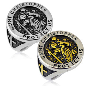 Anillos de Oro de 18K con Cruz Cristiana <span class=keywords><strong>y</strong></span> San Cristóbal, Estilo Religioso, Hechos a Medida en Titanio R, para Hombres <span class=keywords><strong>y</strong></span> Mujeres - Product Image 2