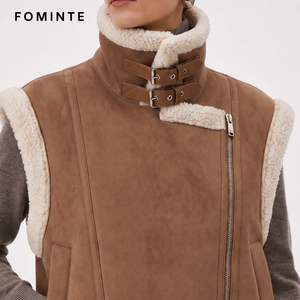 Winter Good Quality <strong>Women</strong> White Leather Vest Jacket with Fur Large Lapel Warm Fluffy <strong>Sleeveless</strong> <strong>Coat</strong> in Stock Ready to Ship - Product Image 4