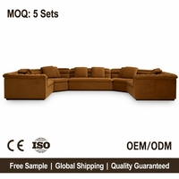Braunes Samt-U-förmiges Modulsofa 5-teiliges Set, Modernes Ecksofa für Wohnzimmer, Zeitgenössisches Samtsofa für Zuhause und Villa