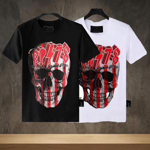 เสื้อยืดลำลองสไตล์ใหม่ประจำฤดูร้อนปี 2026 ผ้าฝ้ายแท้ คอกลม ทรงเข้ารูป ประดับเพชรพลอย คุณภาพสูง ลายหัวกะโหลก น้ำหนัก 180 กรัม - Product Image 3
