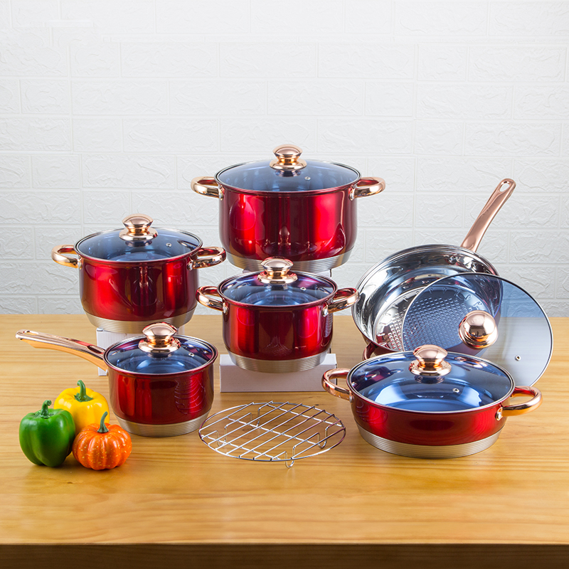 Индивидуальные позолоченный ручка из нержавеющей стали большой кастрюля для готовки, кастрюля для Пан Главная 13 шт. антипригарным Набор посуды для кухни