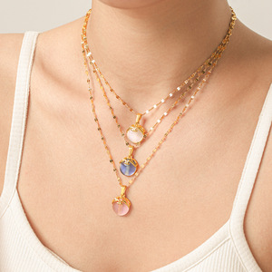 Collier pendentif en pierre œil de chat naturelle, hypoallergénique, en acier inoxydable plaqué or 18 carats, pour femme, cadeau de fête - Product Image 1