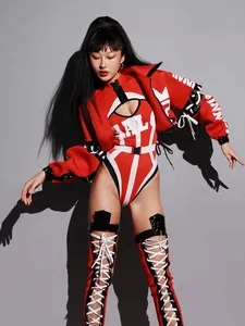 Conjunto Deportivo Rojo de Béisbol para Club Nocturno, Chaqueta para Equipo de Baile GOGO, Vestido para Actuación de Baile Callejero - Product Image 1