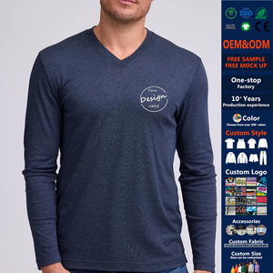 Maglietta a Maniche Lunghe da <span class=keywords><strong>Uomo</strong></span> Personalizzata in Lana Merino di Alta Qualità, Traspirante, con Collo a <span class=keywords><strong>V</strong></span> - Product Image 1