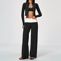 Ensemble de yoga pour femmes, coupe ajustée, col montant, manches longues, color block, tenue de sport pour l'entraînement, pilates, vêtements de sport OEM, logo personnalisé