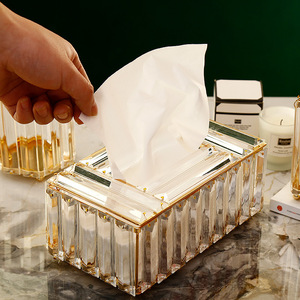 New Clear Home Decorative Container Luxury Gold Facial Car Holders Cover Metal Paper Glass Acrylic Bling Tissue Box Crystal