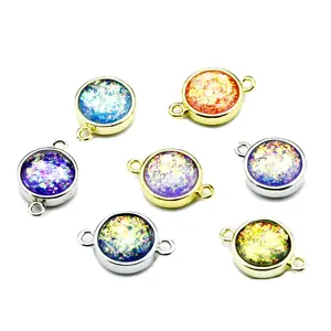 New Fantasy Dreamy Opal Violet Fire Green Purple Color Round Coin Shape Connectors For DIY Jewelry Making Findings