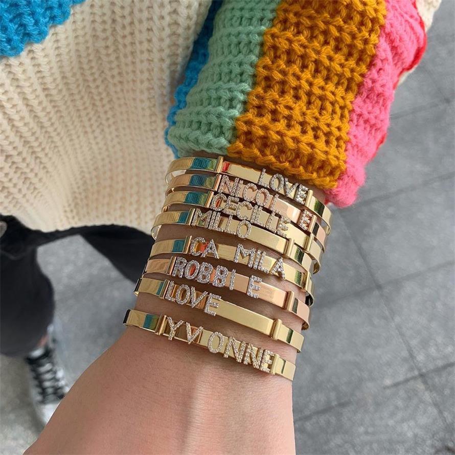 Заказные персонализированные циркониевые бриллианты 26 Алфавит начальный номер буквы регулируемый браслет с бусинами раздвижные браслеты для женщин