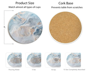 Sous-verres en céramique absorbante en marbre bleu abstrait avec support en liège pour la protection de la table, cadeaux de pendaison de crémaillère, décoration de nouvelle maison - Product Image 5