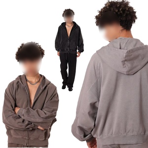Heavyweight 480GSM 100% Cotton Zipper-Up Hoodie Oversized Raglan Sleeve Solid Lined Winter Vintage Boxy Streetwear - Product Image 1