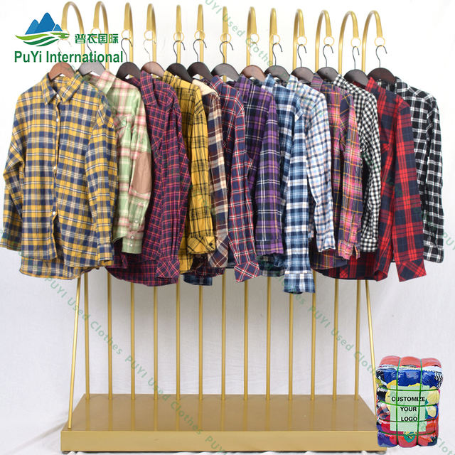 Wholesale Plaid Shirts Long Sleeve Used-clothing-bales Used Vintage Clothes Second Hand Clothes From Korea
