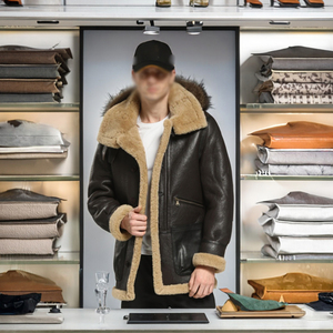 <span class=keywords><strong>Veste</strong></span> en peau de <span class=keywords><strong>mouton</strong></span> en laine chaude d'hiver vintage pour <span class=keywords><strong>homme</strong></span> <span class=keywords><strong>avec</strong></span> <span class=keywords><strong>col</strong></span> montant et fermeture à glissière au crochet 100% laine imperméable et lavée - Product Image 3